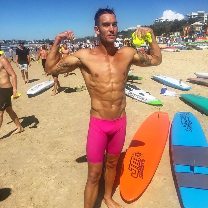 NBCFAus's tweet photo. Iron Man @Matt_Poole1 is wearing his pink @EngineSwimAus shorts at Aussies #realmenwearpink https://t.co/O0gYnxqJqd https://t.co/vXWQYtxP3F
