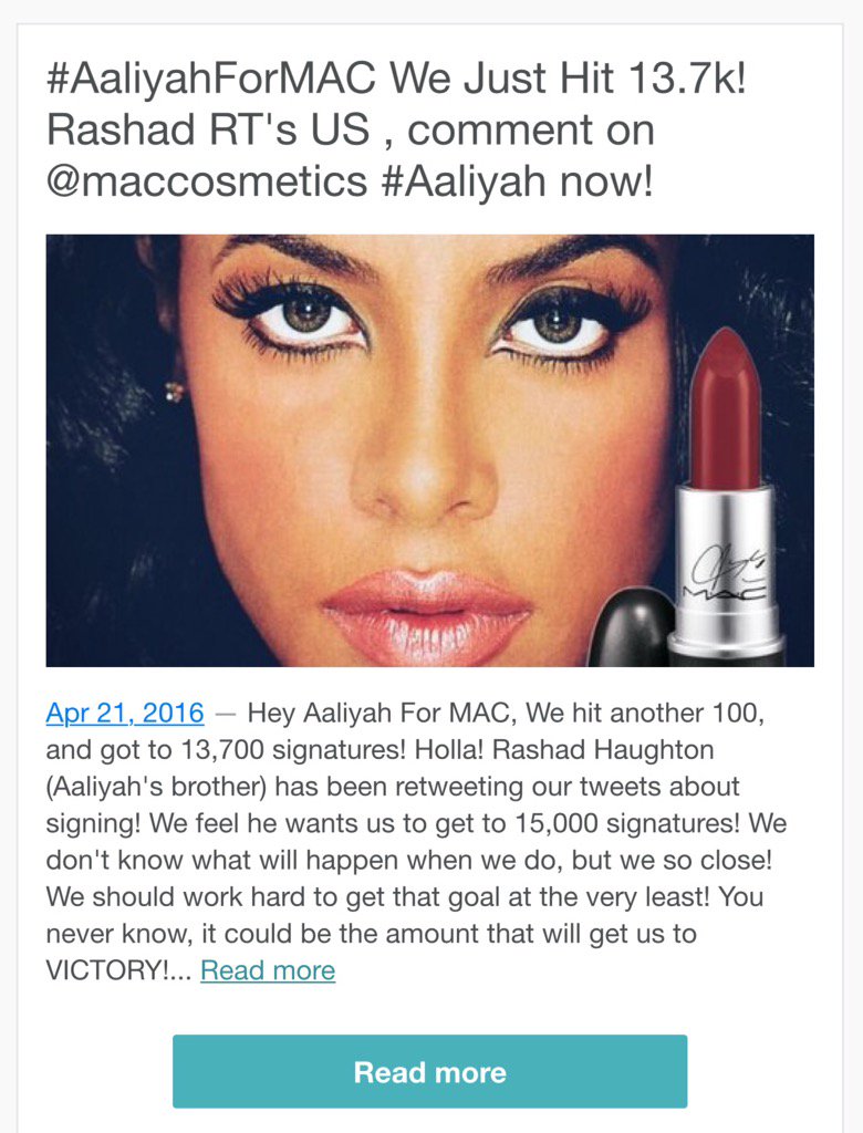 AaliyahForMac's tweet photo. Team #AaliyahForMAC #Aaliyah Check Your Emails for Petition update ! @AaliyahHaughton https://t.co/5p587SQn9z @RAD_6 https://t.co/t9xLhBu2nH