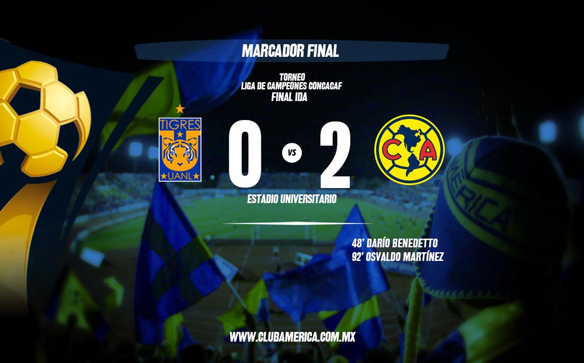 ClubAmerica's tweet photo. Final de partido | Final ida | @TheChampions | @TigresOficial 0-2 @ClubAmerica | #VamosAmérica https://t.co/jrUJjroczF
