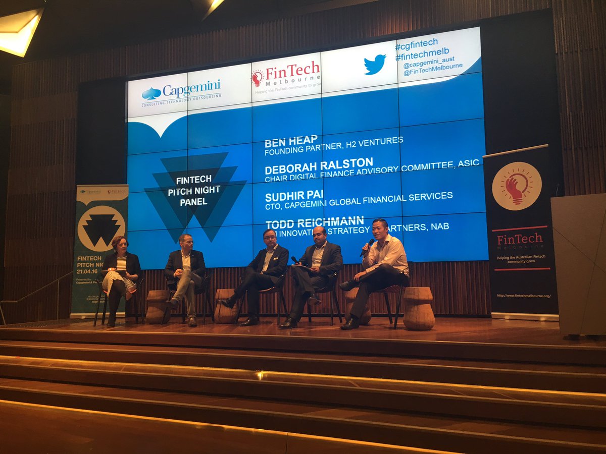 cathy_mng's tweet photo. Power panel at #cgfintech pitch night @capgemini_aust @fintechMelb https://t.co/dmvd6QvwEP