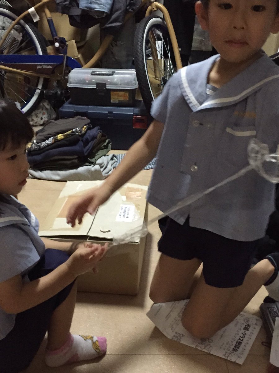 KadenaTicktack's tweet photo. お父さん宛に来た荷物を開けてしまい、必死に誤魔化そうとする2人。セロテープ貼ったら確実にバレると思うけど、2人で協力してるからとりあえず見守ってみよう。 https://t.co/vRficmd288