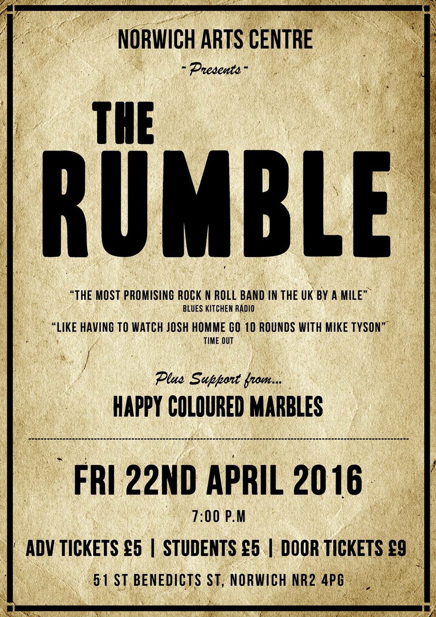 ***THIS IS GOING OFF TOMORROW***

Online tickets only available TODAY, £6 ADV, £5 students: norwichartscentre.co.uk/events/the-rum…