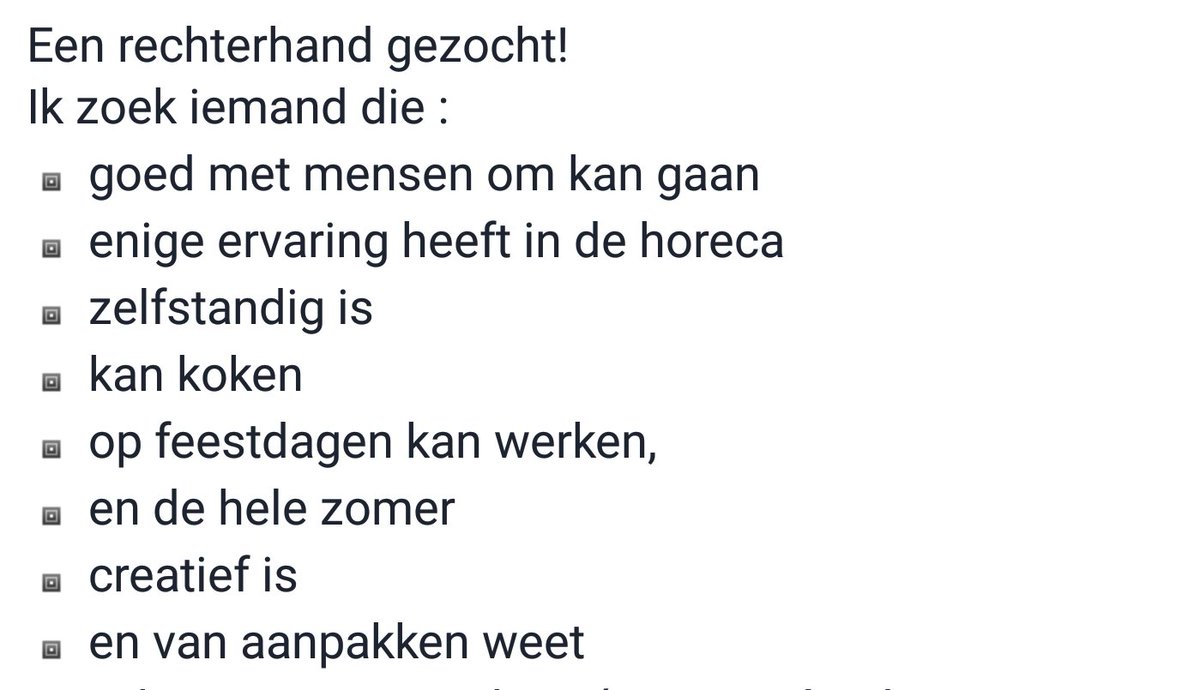 Gezocht per direct voor te werken in <a href="/tHaventje/">Het Haventje van Urk</a> een lieve, zelfstandige en sociale meid vanaf 23 jaar voor 38 uur 👇