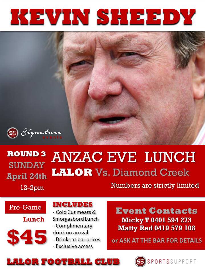 LalorFnc's tweet photo. @Kevin_Sheedy Can we get a retweet for our pre-game function with your fine self. Tix at https://t.co/yp1F41CWm2 https://t.co/iXq83RAPYI
