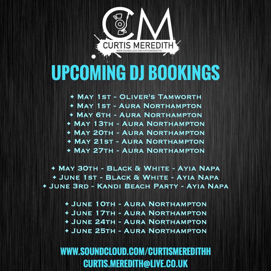 CurtisMeredithh's tweet image. Bookings over the next 2 months + a few abroad bookings.🎈☀️
If you'd like to book me around these dates contact me!🔑