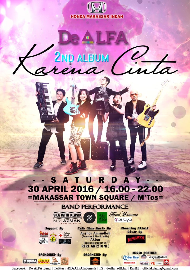 Nantikan kami di launching Album De Alfa ! 30 April 2016 @ Makassar Town Square