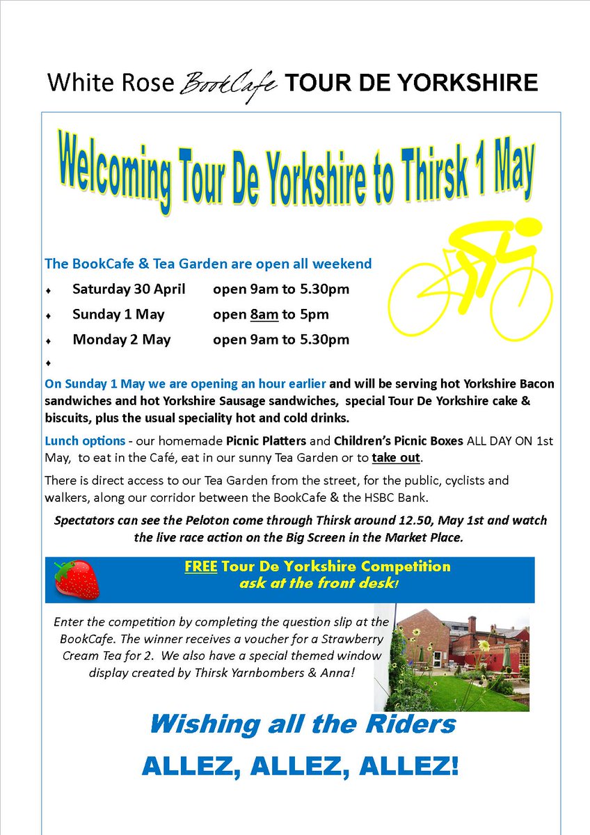 Excited for <a href="/letouryorkshire/">Tour de Yorkshire 🚴</a> #TDY in #thirsk. #café #garden #cyclefriendly <a href="/thirskhour/">Thirsk Hour</a> <a href="/YorkshireHours/">Yorkshire Hours Info</a>