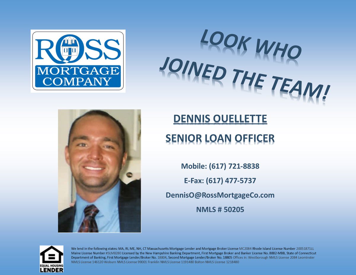 RossMortgageCo's tweet image. We are excited to announce our newest Loan Officer, Dennis Ouellette! #growing #rossmortgageco