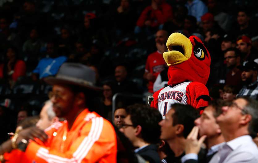 ajc's tweet photo. Hawks mascot placed on 'nest rest' after unfortunate accident #GetWellHarry #TrueToAtlanta https://t.co/pvGXIWf5vU https://t.co/UiGB4RCysZ