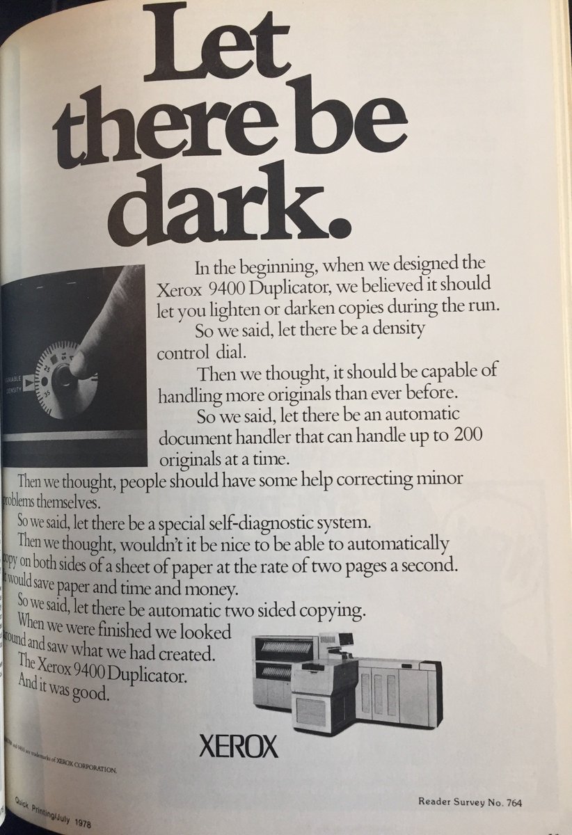 PrintingNews's tweet image. For #TBT, we&apos;re checking out a @Xerox ad from 1978 for the 9400 Duplicator. How many of you remember this machine?