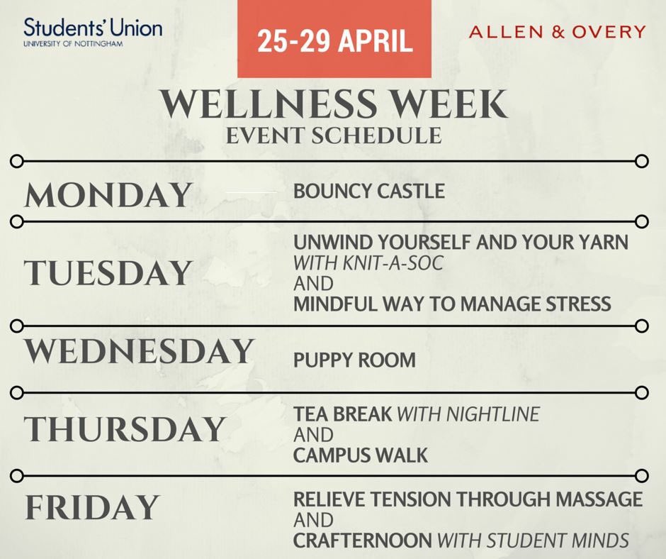 UoN_LawSoc's tweet photo. We hope everyone is looking forward to #WellnessWeek2016 sponsored by @AllenOveryGrads ๐ค https://t.co/NZwpYWqQS6