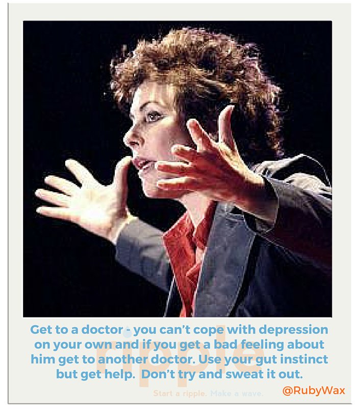 StudentMindsOrg's tweet photo. "Don't try to sweat it out", @Rubywax shares her #RippleTips for student depression #DAW2016 https://t.co/X0zRY9T7GA