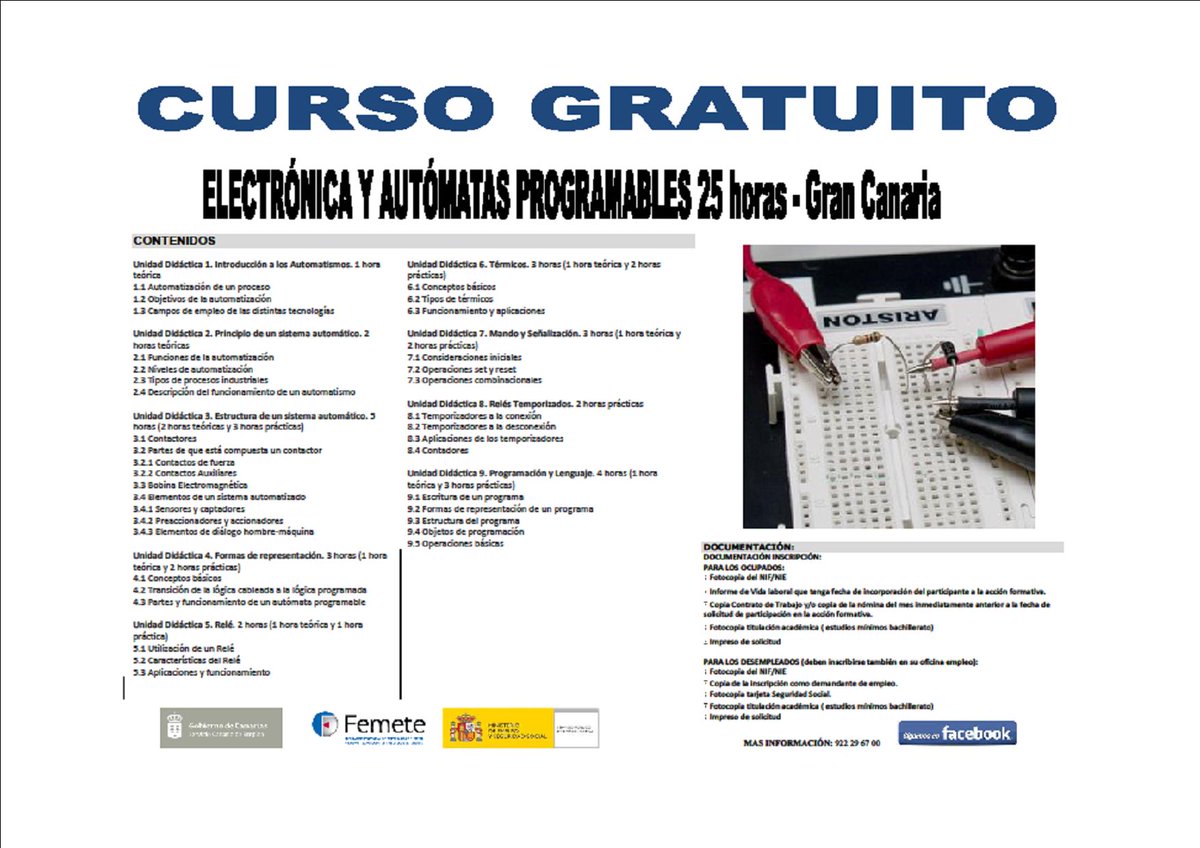 femepaformacion's tweet image. Curso Gratuito #Electrónica y #AutómatasProgramables #GranCanaria! Más info 928474089, o femepa.org