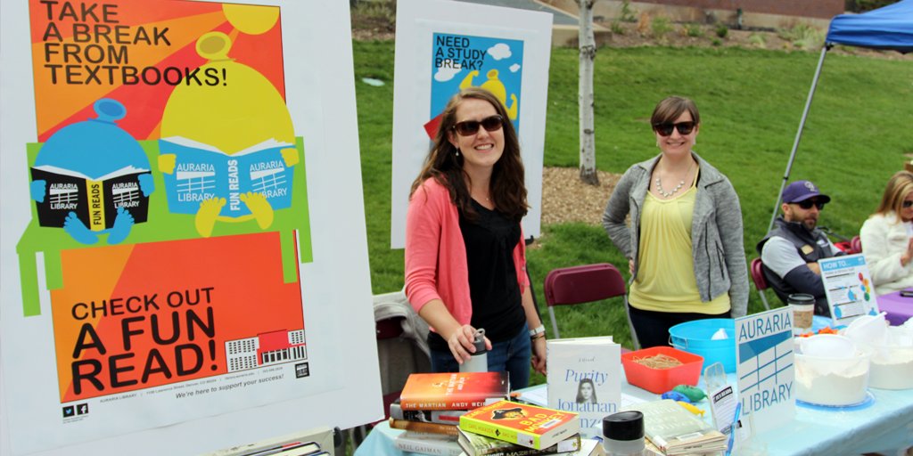 AurariaLibrary's tweet image. #AurariaLibrary's GA's invite you to discover Fun Reads and make a stress ball  at #SpringFling2016 10am-3pm TODAY!