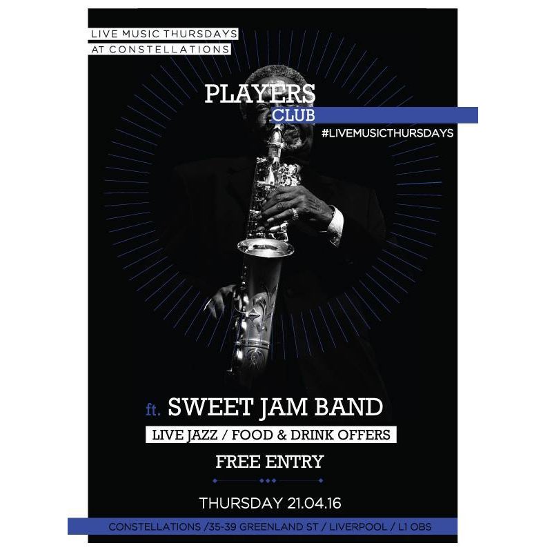 PlayersClubL's tweet photo. Tonight live #jazz #blues #swing at @ConstellationsL by former @MelloMelloCafe residents Sweet Jam Band! Free Entry https://t.co/vnLGuUg5ZW