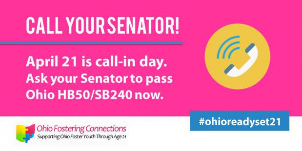 NASWOhioChapter's tweet photo. *Advocacy Alert* It's call-in day for SB240, the bill extending support to foster youth thru age 21. #ohioreadyset21 https://t.co/inr5uLeT1s