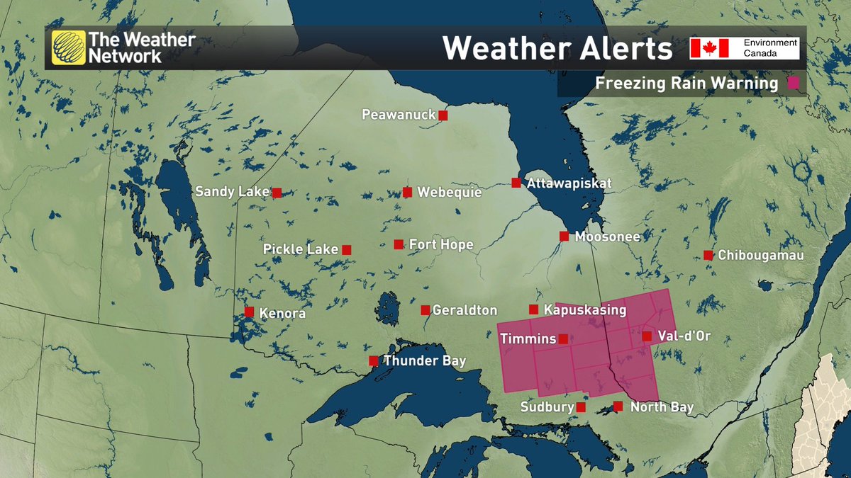 Freezing rain WARNINGS in northern Ontario Chapleau Gogama KirklandLake