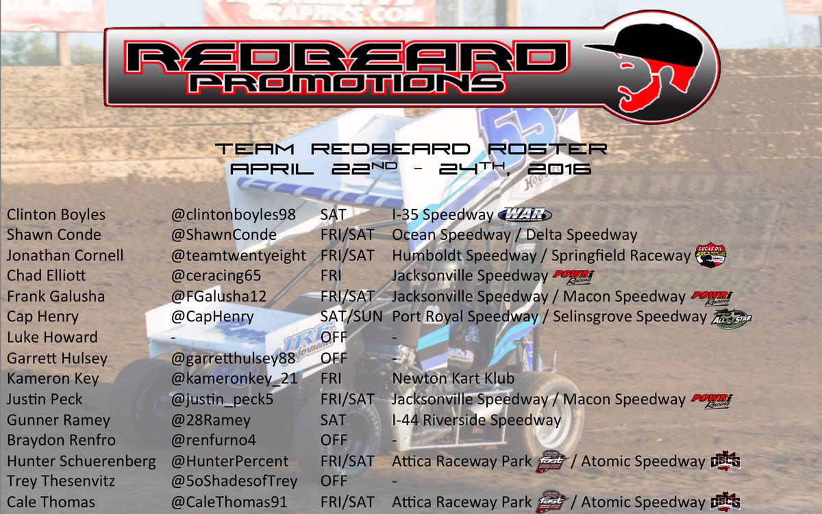Here's where all the #TeamRedbeard drivers will be competing this weekend.