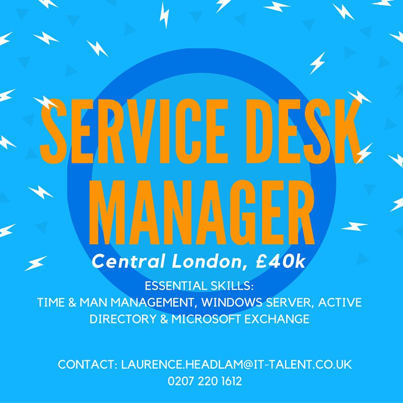 ittalentjobs's tweet image. #NewJob #ServiceDeskManager #MicrosoftExchange #WindowsServer #CentralLondon