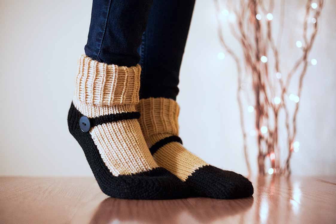 Knit Slipper Sock Adult Mary Jane Slippers Sox Ecru Beige House Slippers W… etsy.com/listing/118202… #Etsy #HomeShoes