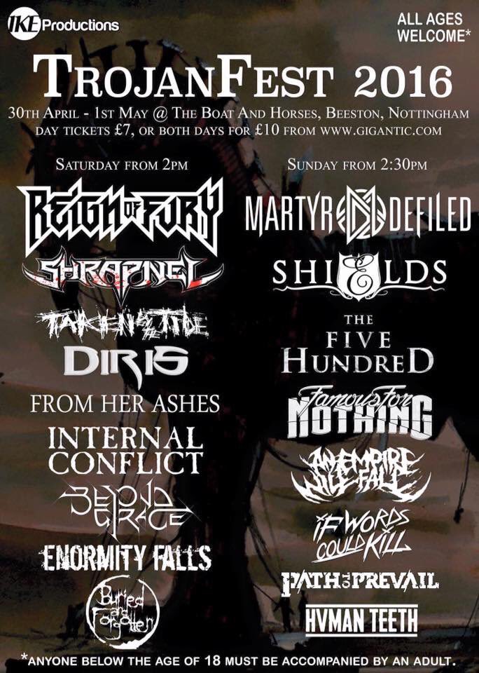 GIGLOOuk's tweet photo. #TrojanFest, w/ @ReignofFury + @martyrdefiled, kicks off on April 30th • https://t.co/V1ayDFLA5B- #GIGLOOnottingham https://t.co/9UzaCtlNFz