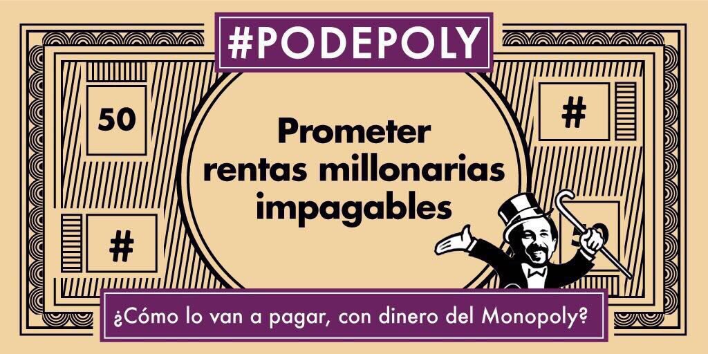 CsCongreso's tweet photo. 🎰🎲💸 El #PodePoly, lo último de Podemos. Se incluyen promesas surrealistas, impagables y que no son posibles realizar https://t.co/YAhPAN1Bso