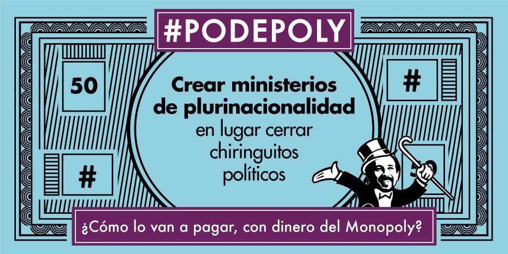 CsCongreso's tweet photo. 🎰🎲💸 El #PodePoly, lo último de Podemos. Se incluyen promesas surrealistas, impagables y que no son posibles realizar https://t.co/YAhPAN1Bso