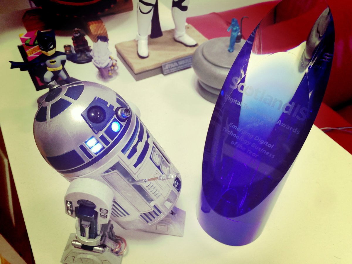 senshichris's tweet photo. R2 D2 impressed with our #DigitalTech2016 award for Emerging Digital Tech Business. Thanks again @scotlandis https://t.co/6yNL7X941T