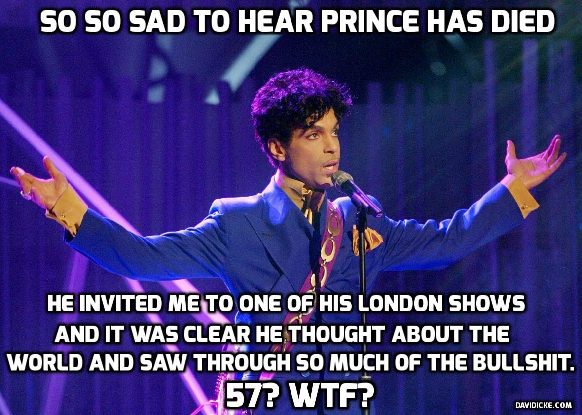 Prince dies at 57. What a big, big loss. Thoughtful man with a  mind of his own and what a talent. #Prince