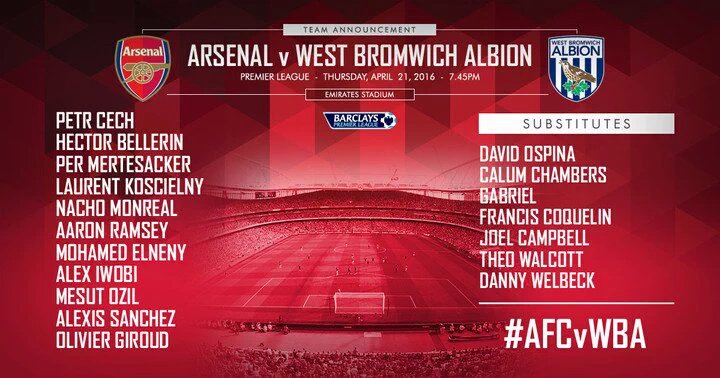 Starting Line-up pertandingan kali ini melawan West Browmich Albion, pede menang atau hanya bisa seri lagi? #COYG