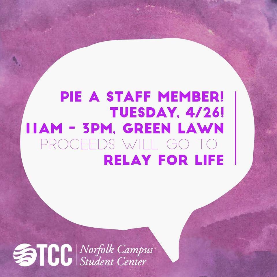 Want to help raise cancer awareness for <a href="/RFLNorfolk/">RelayforLife Norfolk</a> ? Pie a staff member! 👇