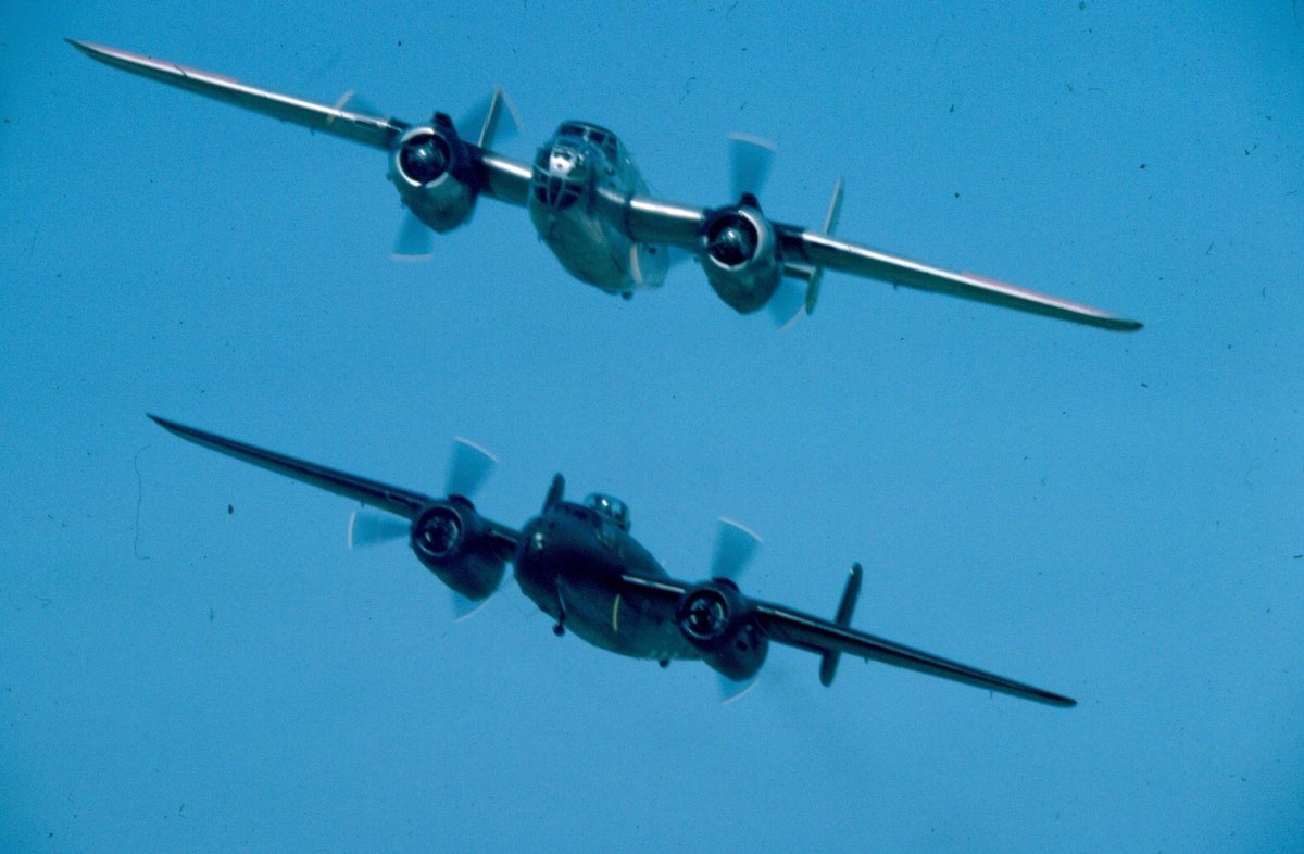 CWHM's tweet photo. Back in the '80's CWHM owned 2 B-25 Mitchell's they were together only once at a Hamilton Airshow. https://t.co/vNE3awdmXp