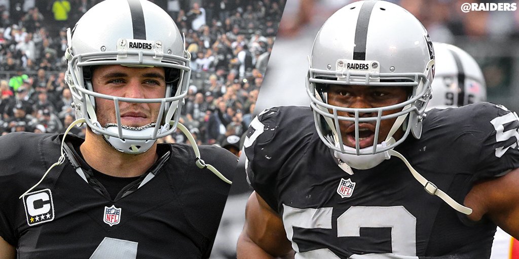 Raiders's tweet photo. Woodson gone, and the torch has been passed. 

Derek Carr and Khalil Mack are ready to lead: https://t.co/lWc5KnT5Tx https://t.co/iEGGSX33i6
