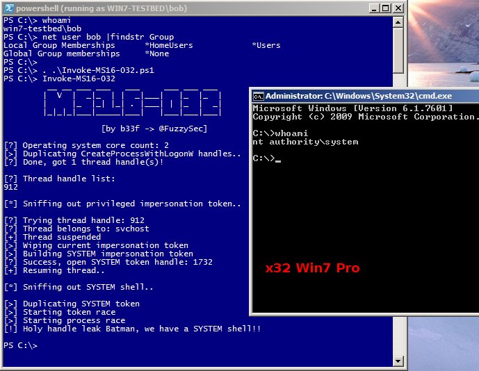 FuzzySec's tweet image. #PowerShell exploit for MS16-032 Win7-Win10 & 2k8-2k12 (x32/x64) (CC @tiraniddo ty!) - github.com/FuzzySecurity/…