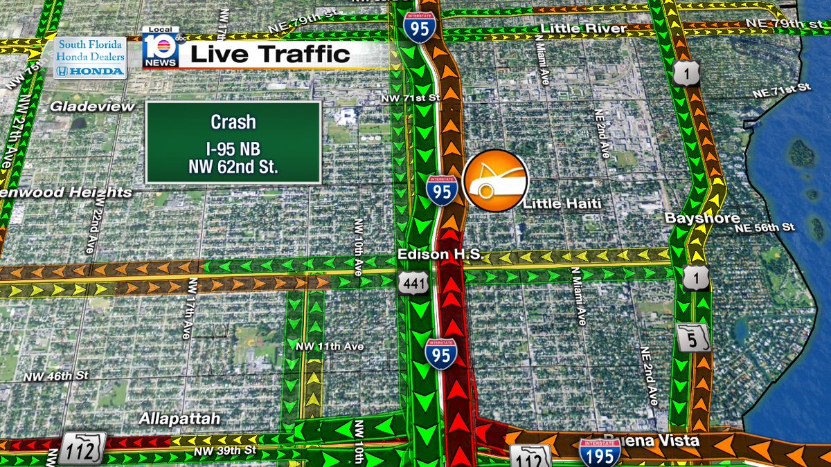 DISABLED CAR: I-95 NB & NW 62nd St.  Heavy delays stretching to downtown Miami.  #TRAFFIC #MIAMI https://t.co/0rsLGABzxu