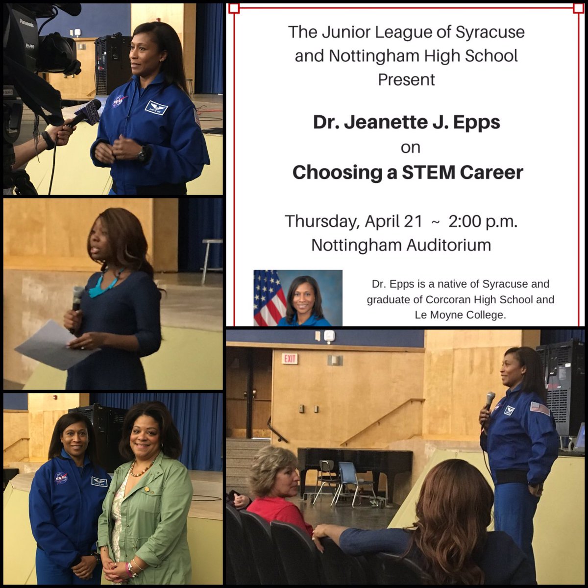 JuniorLeagueSyr's tweet photo. Today @Astro_Jeanette visited @SyracuseSchools #NottinghamHS and spoke with students about choosing a #STEM career. https://t.co/2LAgCeMH2F
