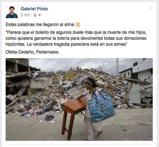 La solidaridad no puede acabar, hoy Ofelia nos da una dosis de humildad #TodosPorEcuador