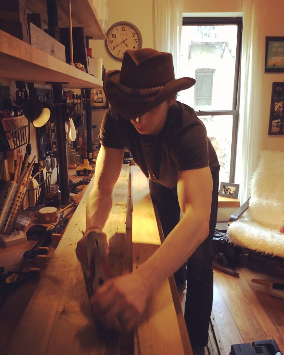 nest_edit's tweet photo. Urban cowboy working on some Antique Hemlock. #customfurniture #reclaimedwood #woodworking #smallbiz #nestedit https://t.co/HCnVa55t9L