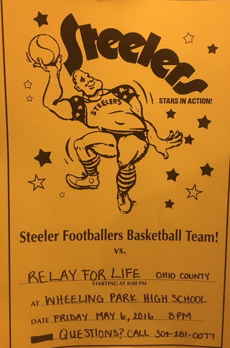 OhioCountyRFL's tweet photo. The Steelers will be back to take on Ohio County Relay for Life in a basketball game on Fri, May 6th at WPHS! https://t.co/sXFlWtrGcG