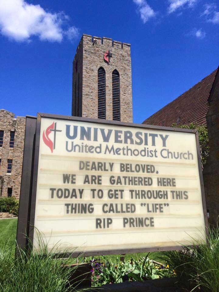 Politics_PR's tweet photo. Dearly beloved... (church in Tulsa, Oklahoma) #PrinceRIP https://t.co/5zspq0nyeN