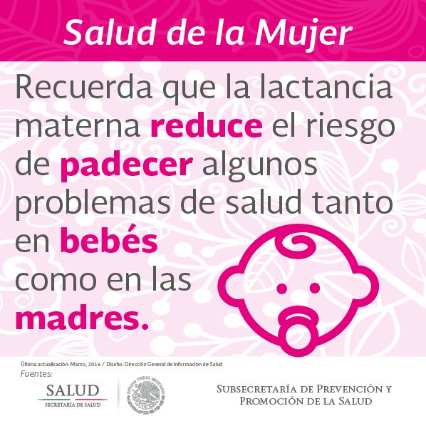 SSalud_mx's tweet image. #Mujer: la #LactanciaMaterna tiene beneficios para la #salud de las madres y los #bebés.