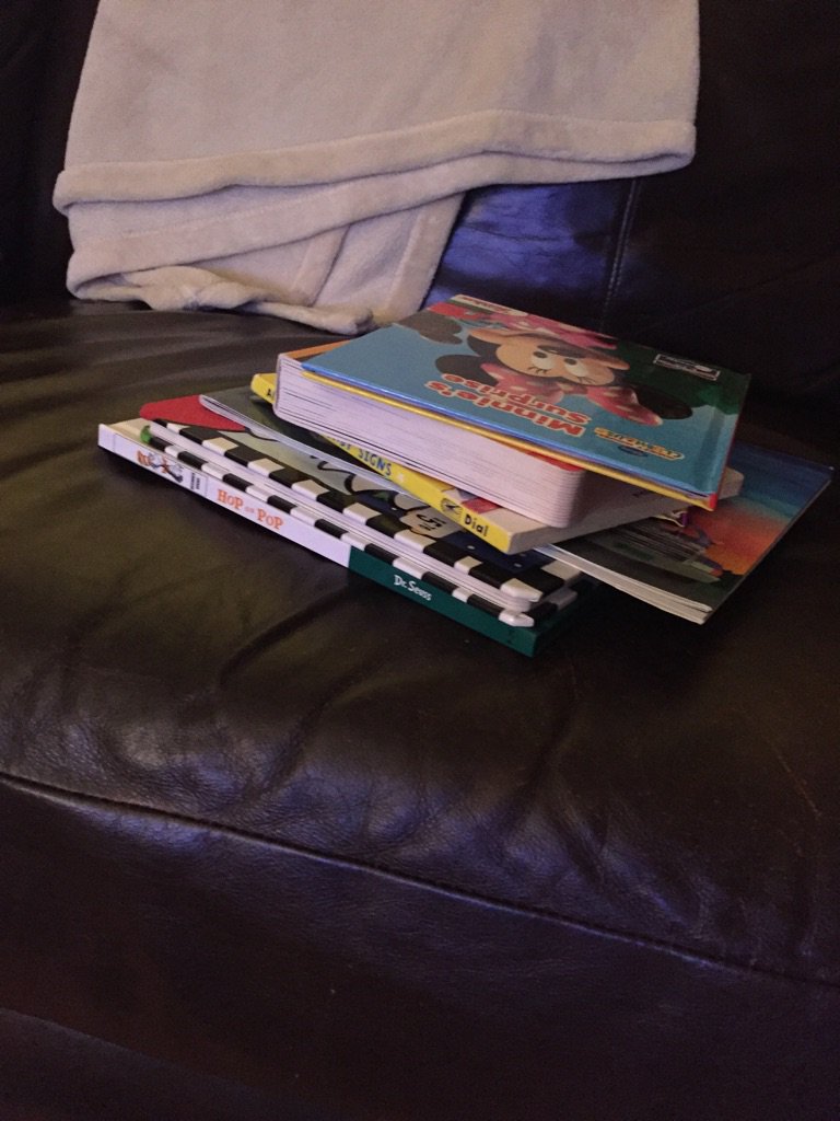 T_BoneSloane's tweet photo. "Marlow, pick out 1 book to read before bed..." Either she can't count or she's attempting to delay bedtime. https://t.co/wzknGrQ2e5