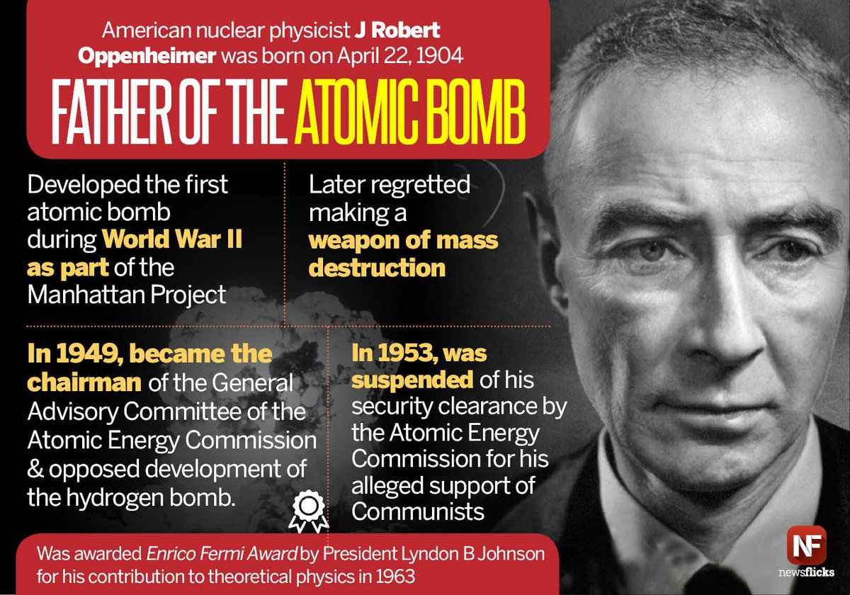 Newsflicks on Twitter: "American physicist J. Robert Oppenheimer, also known as the father of the atomic bomb, was born #onthisday 1904 https://t.co/gcRcahYYEL" / Twitter