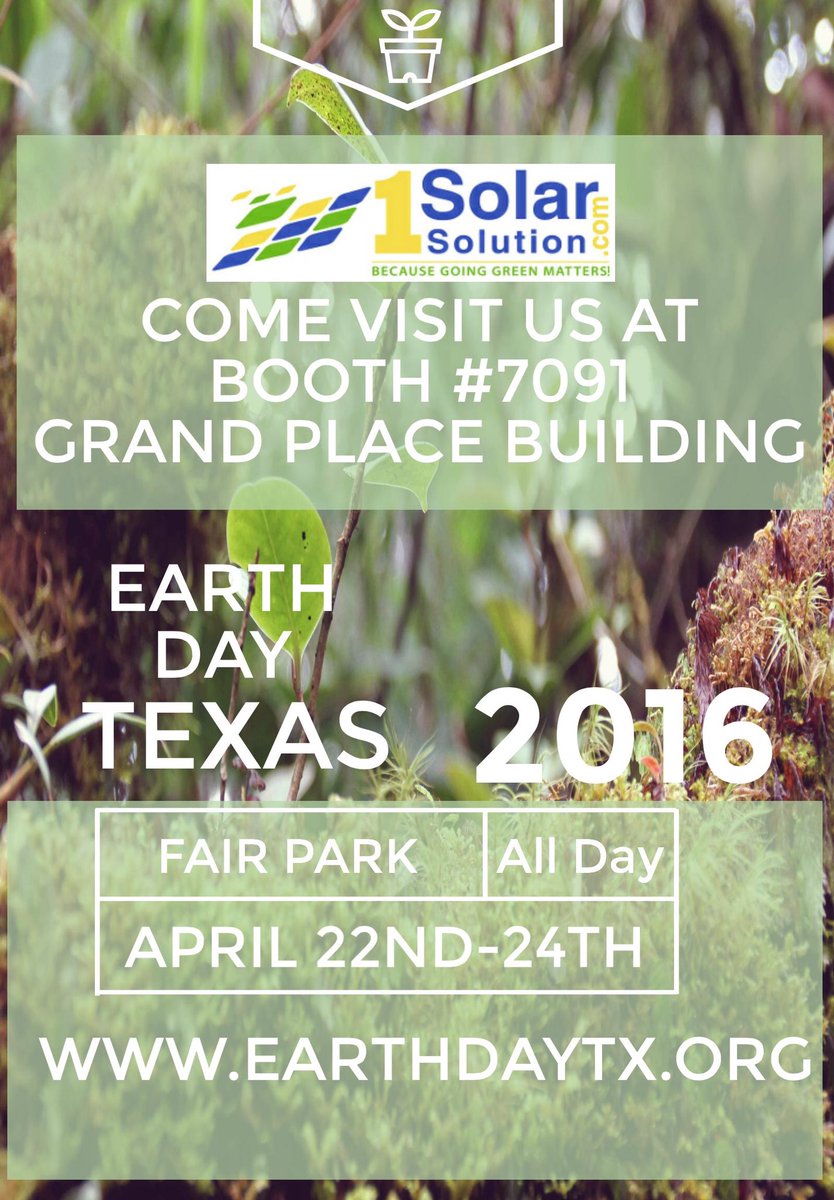 EnergyGuruTx's tweet photo. Catch us this weekend @EarthDayTexas and learn how to go solar! #EDTx2016 #Dallas #solar #1solarsolution #gogreen https://t.co/zRI0IgYIvL
