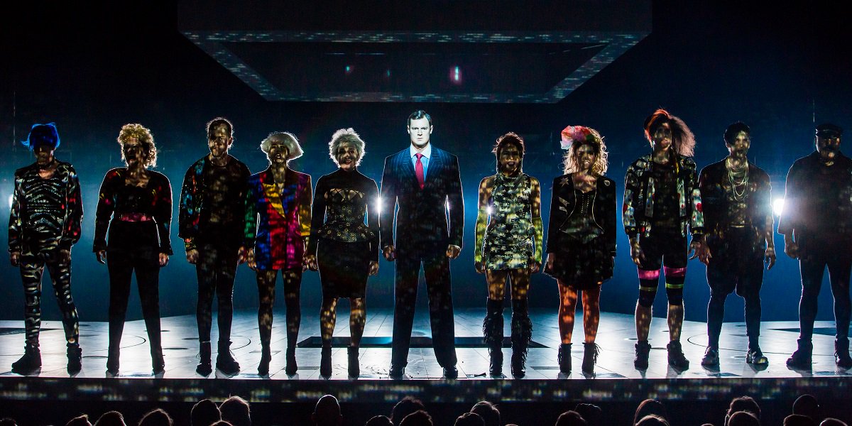 APtheMusical's tweet photo. “DARKLY WONDERFUL. #AmericanPsychoBway slays onstage!” - @AP https://t.co/F5RxizqFPf