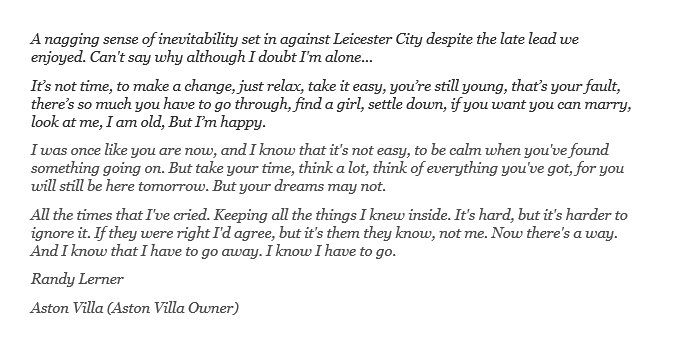 Aston Villa owner Randy Lerner has released a statement to the club's supporters.