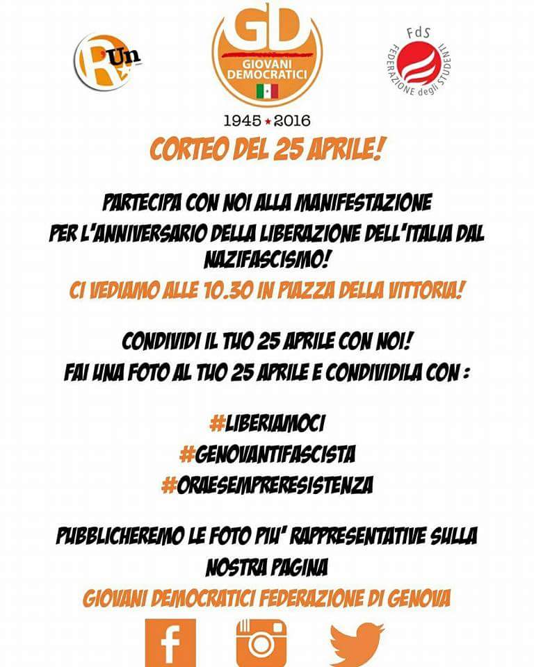 GDGenova's tweet photo. #Ilmio25Aprile #Liberiamoci #GenovAntifascista #oraesempreresistenza https://t.co/jJ2ylInrAs