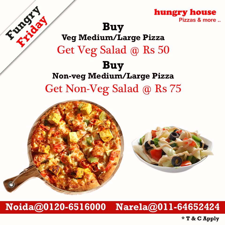 Start your #Weekend with #FridayDeal from <a href="/house_hungry/">Hungry House</a> .#pizza #salad.Valid on #takeaway #delivery.Valid fr 22/4/16