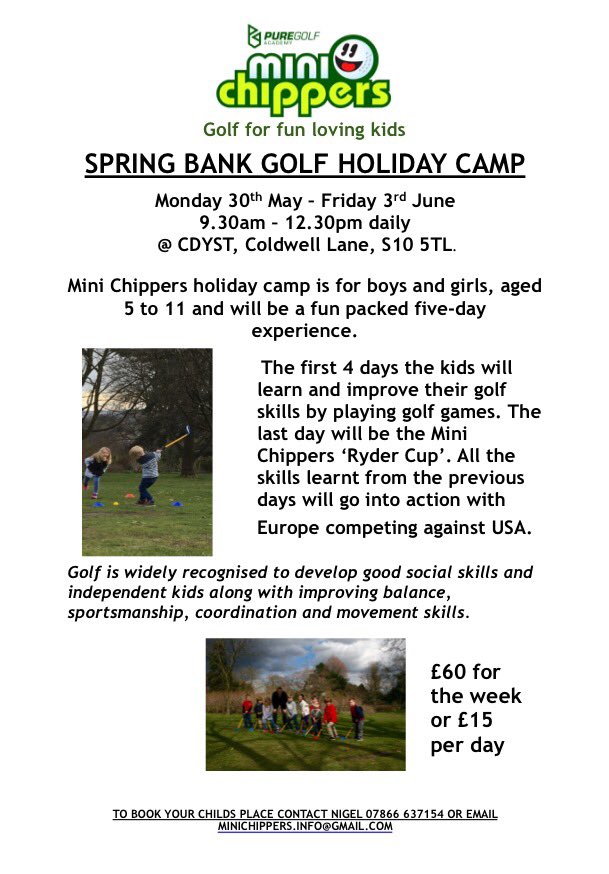 MiniChippers's tweet image. Kids golf holiday camp details