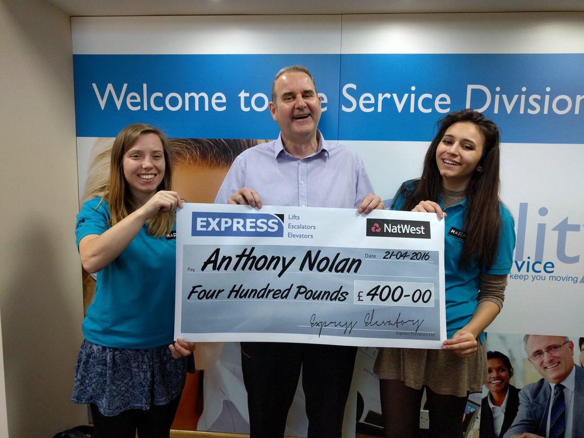 AnthonyNolan's tweet image. Thank you so much to Express Elevators for supporting Anthony Nolan - you've raised £400! Fantastic work!